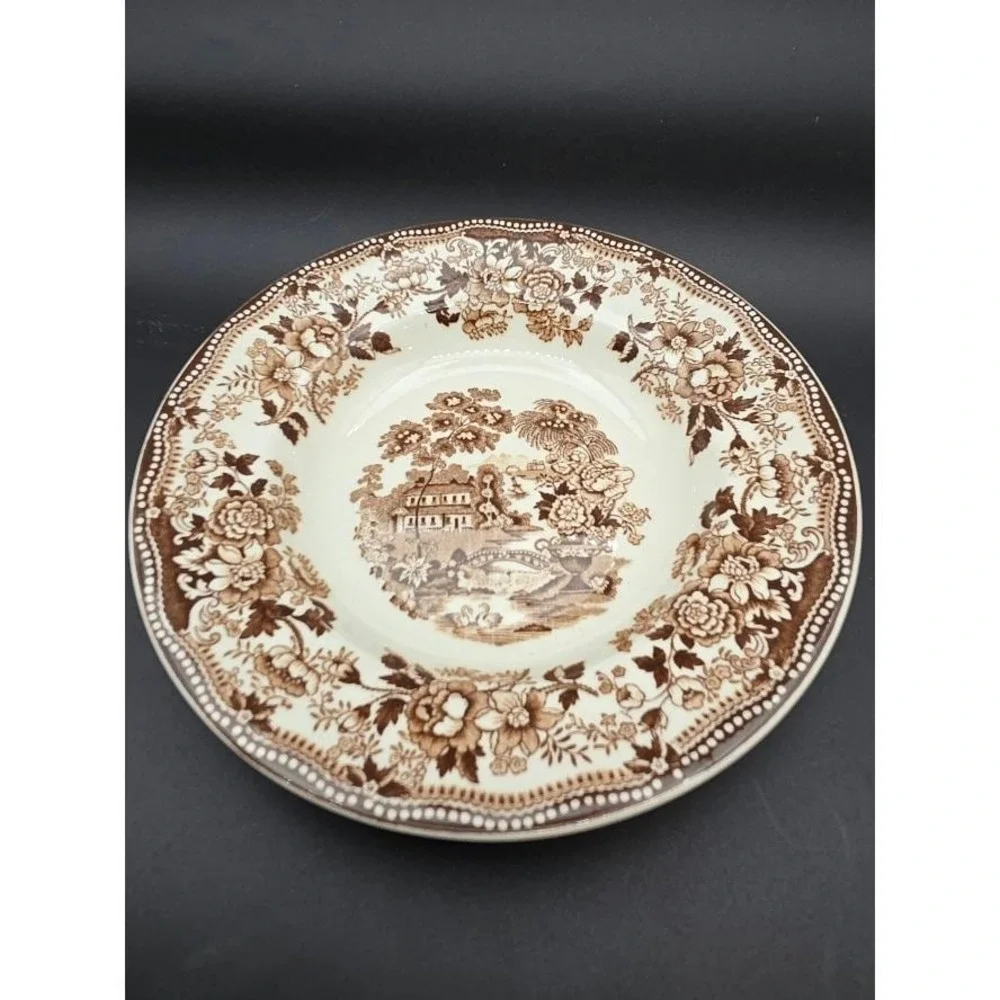 Vintage‎ Royal Staffordshire Tonquin Dinnerware 2 Soup Bowls Clarice Cliff Brown